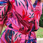 Robe chemise longue à ceinture rose fleur style hawaïenne